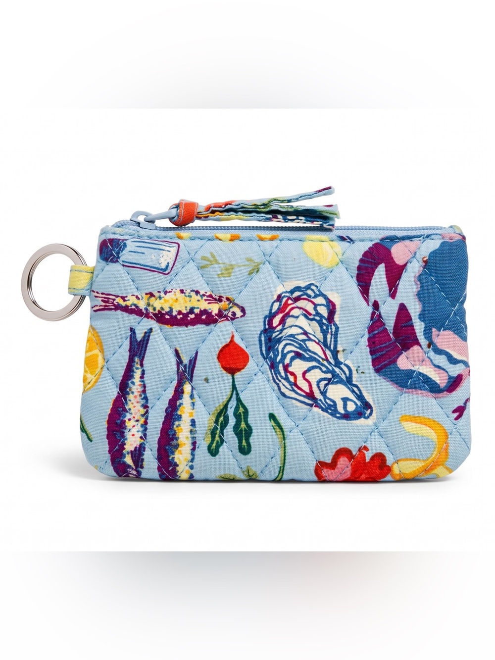 Vera Bradley Quilted  Zip ID Case Pouch Key Ring in Seafood Boil Pattern